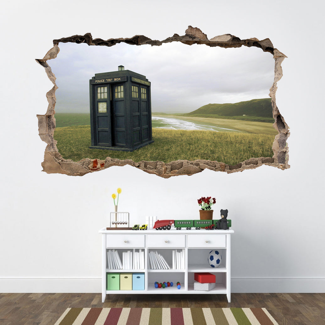 Dr. Who Tardis 3D Smashed Broken Decal Wall Sticker J734
