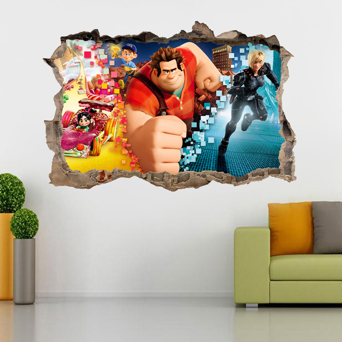 Wrick-It Ralph 3D Smashed Broken Decal Wall Sticker J742