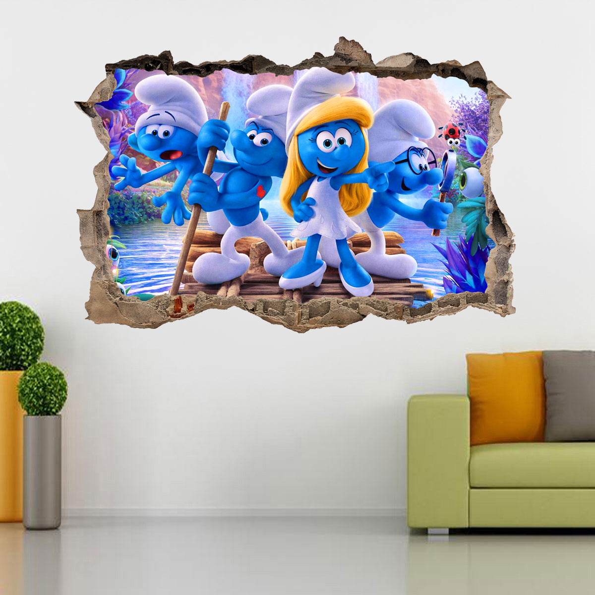 The Smurfs 3D Smashed Broken Decal Wall Sticker J746