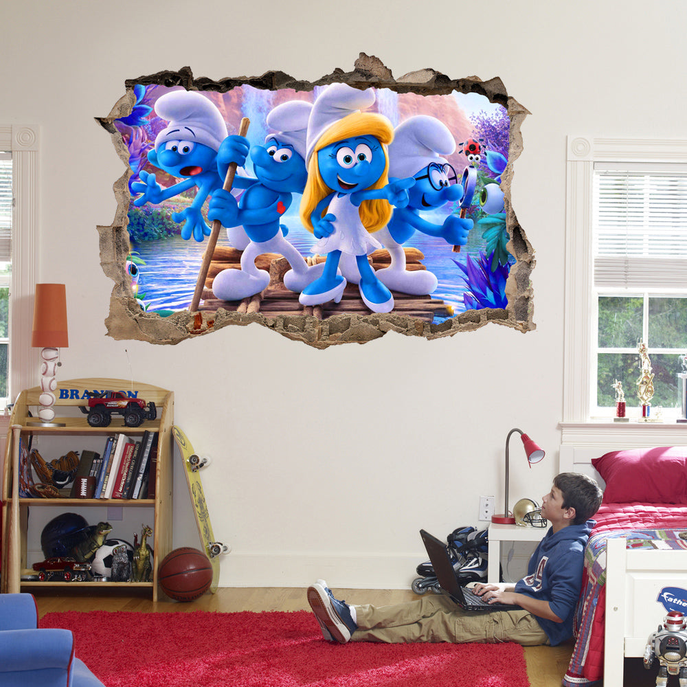 The Smurfs 3D Smashed Broken Decal Wall Sticker J746