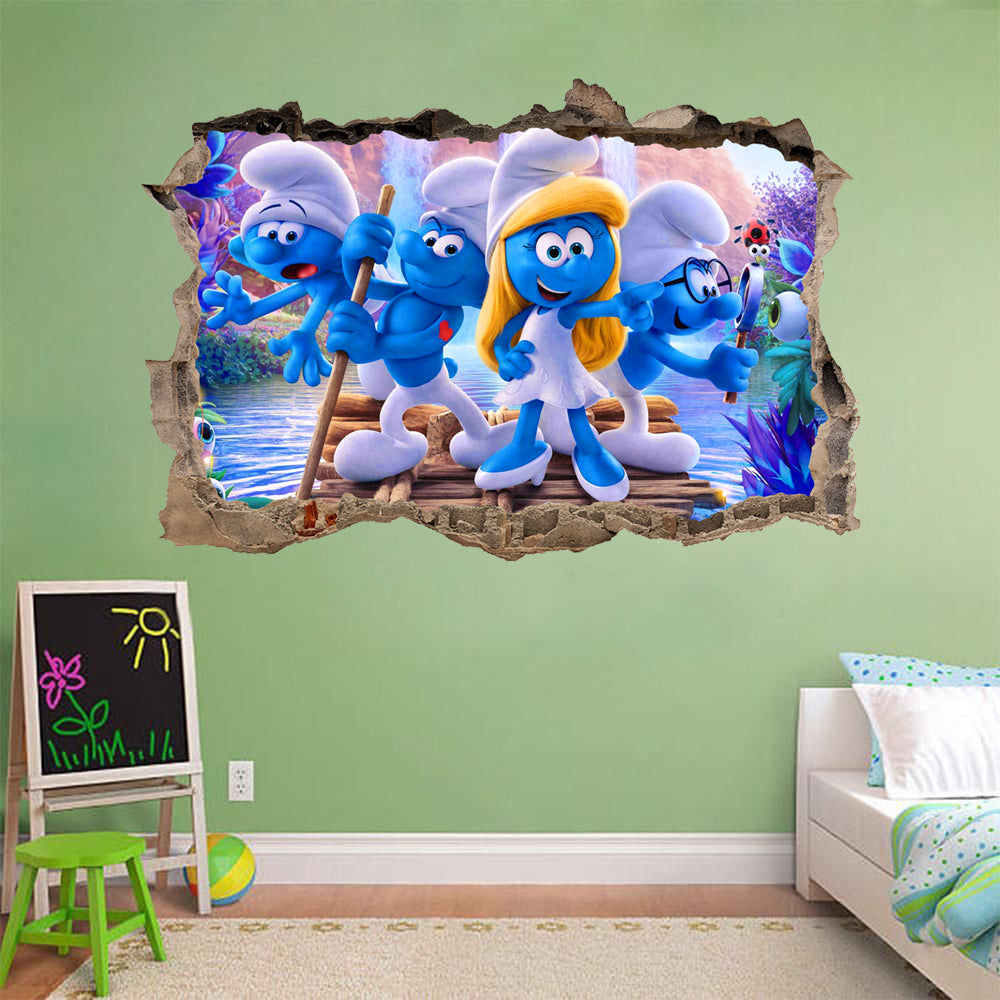 The Smurfs 3D Smashed Broken Decal Wall Sticker J746