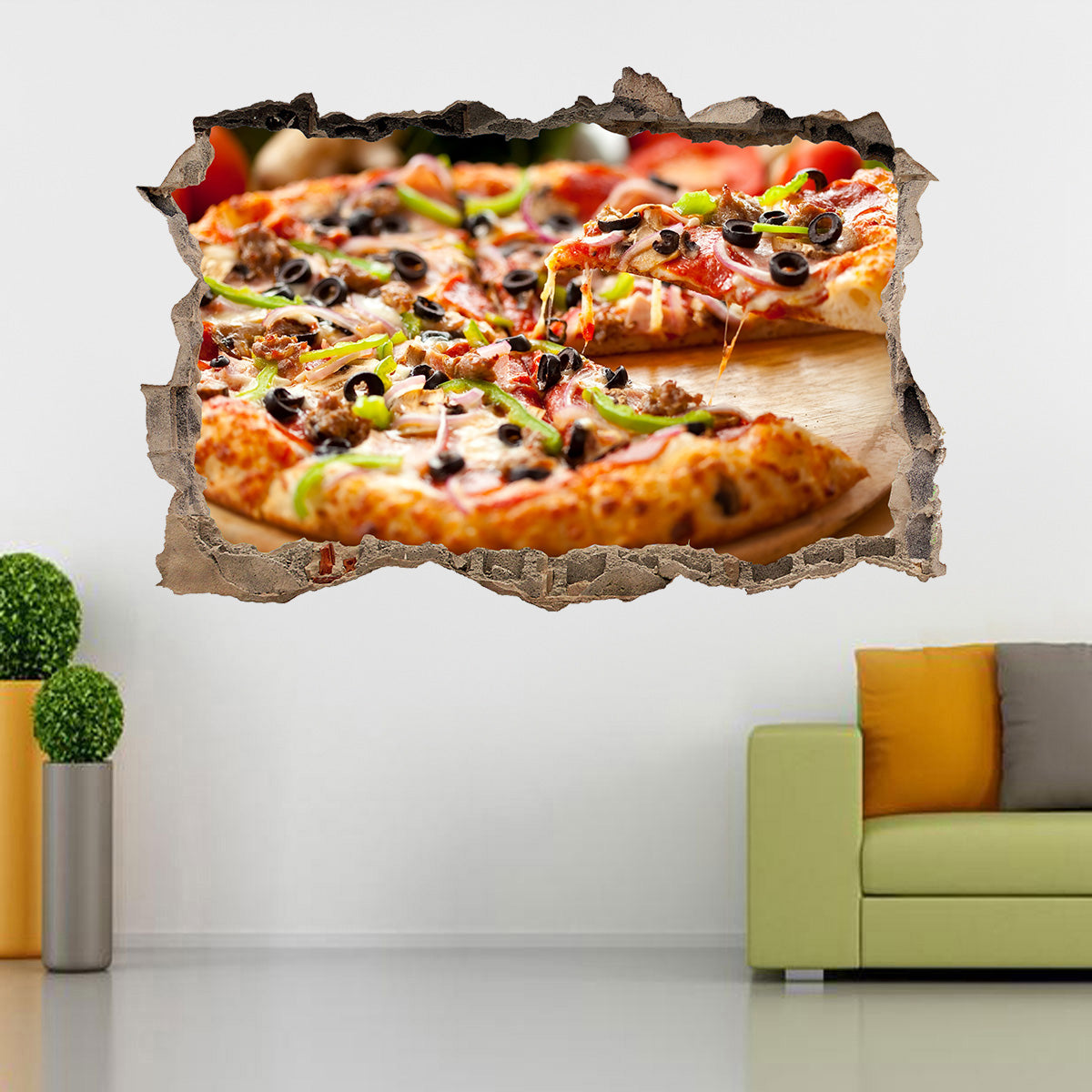 Pizza 3D Smashed Broken Decal Wall Sticker J74