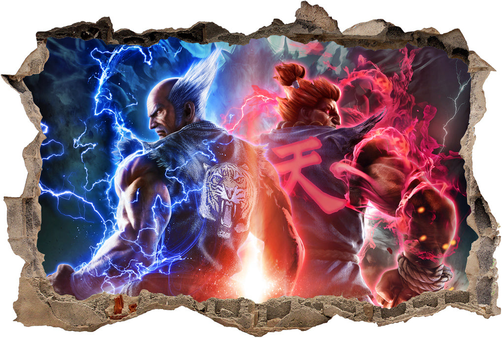Tekken Classic Video Game 3D Smashed Broken Wall Sticker Decal J750