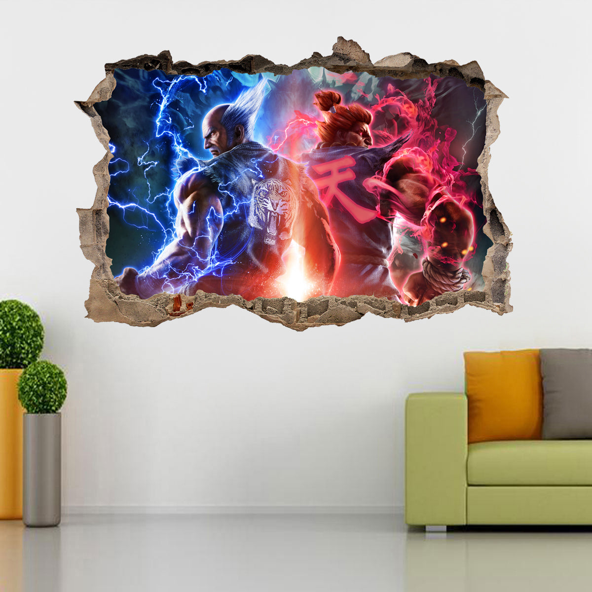 Tekken Classic Video Game 3D Smashed Broken Wall Sticker Decal J750