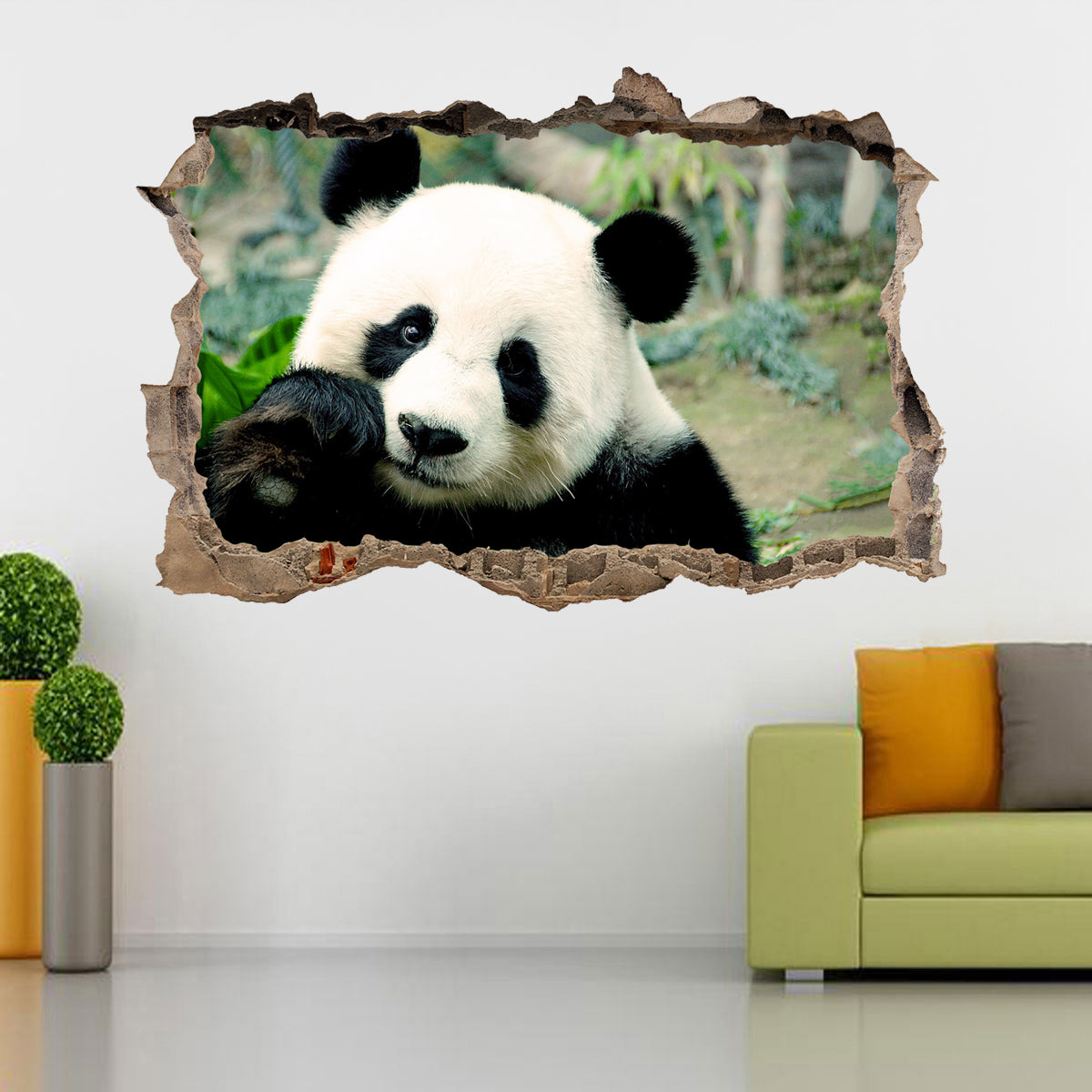 Panda Bear 3D Smashed Broken Decal Wall Sticker J759