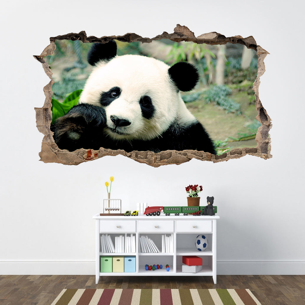 Panda Bear 3D Smashed Broken Decal Wall Sticker J759