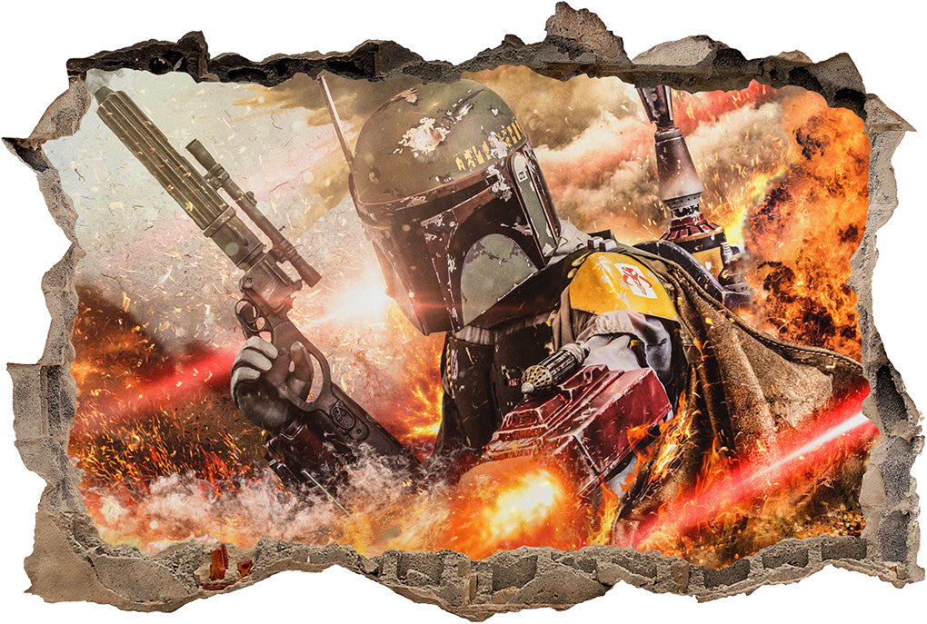 Boba Fett Star Wars Battle Ships 3D Smashed Broken Decal Wall Sticker J770