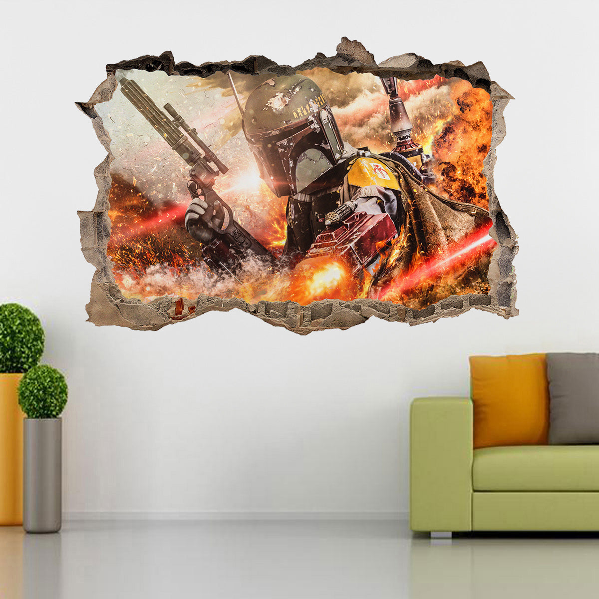 Boba Fett Star Wars Battle Ships 3D Smashed Broken Decal Wall Sticker J770