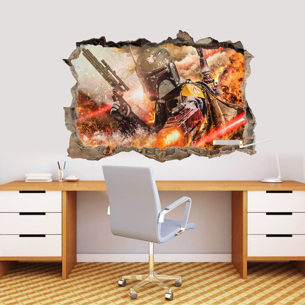 Boba Fett Star Wars Battle Ships 3D Smashed Broken Decal Wall Sticker J770