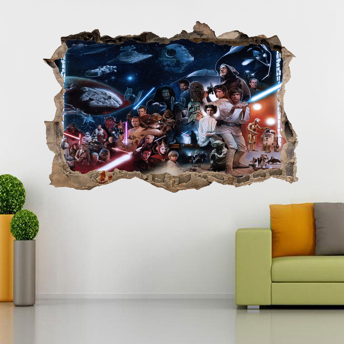 Star Wars Characters 3D Smashed Broken Decal Wall Sticker J771