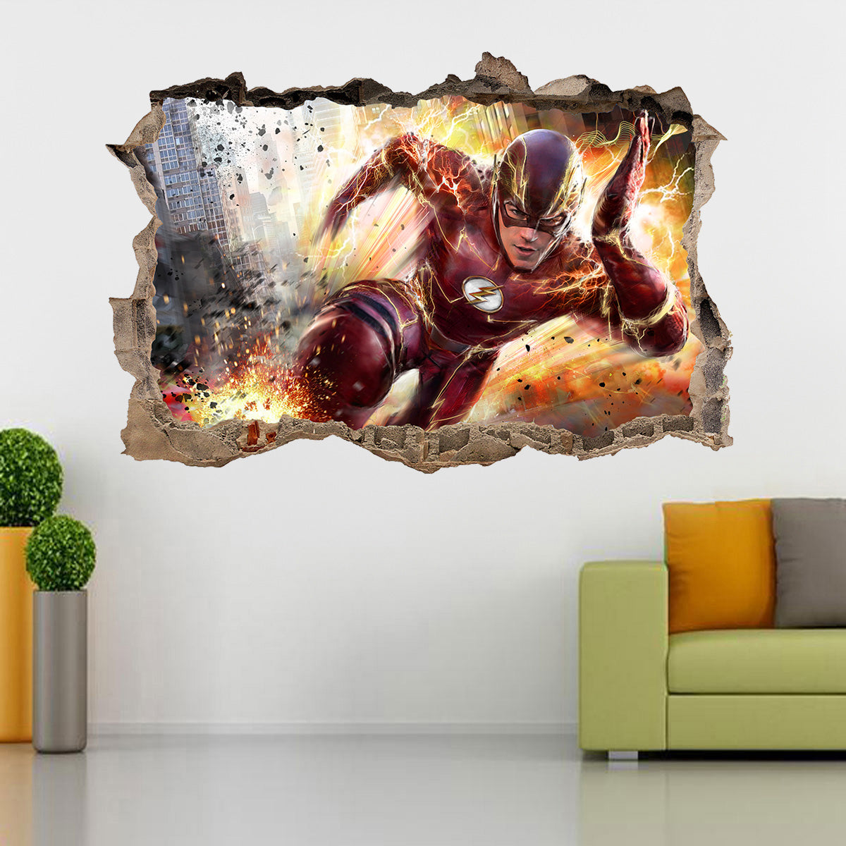 Super Hero Movie Characters 3D Smashed Broken Decal Wall Sticker J822