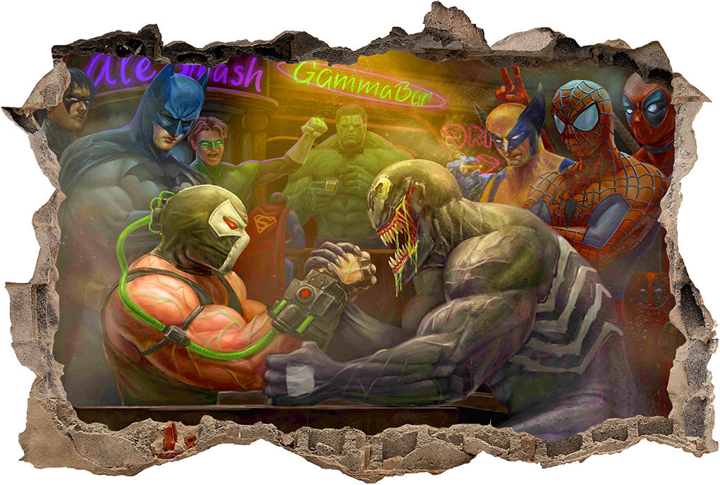 Superheroes Tavern 3D Smashed Wall Decal Wall Sticker J823