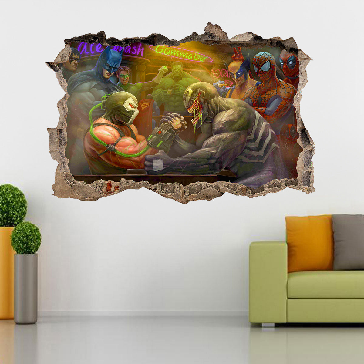Superheroes Tavern 3D Smashed Wall Decal Wall Sticker J823