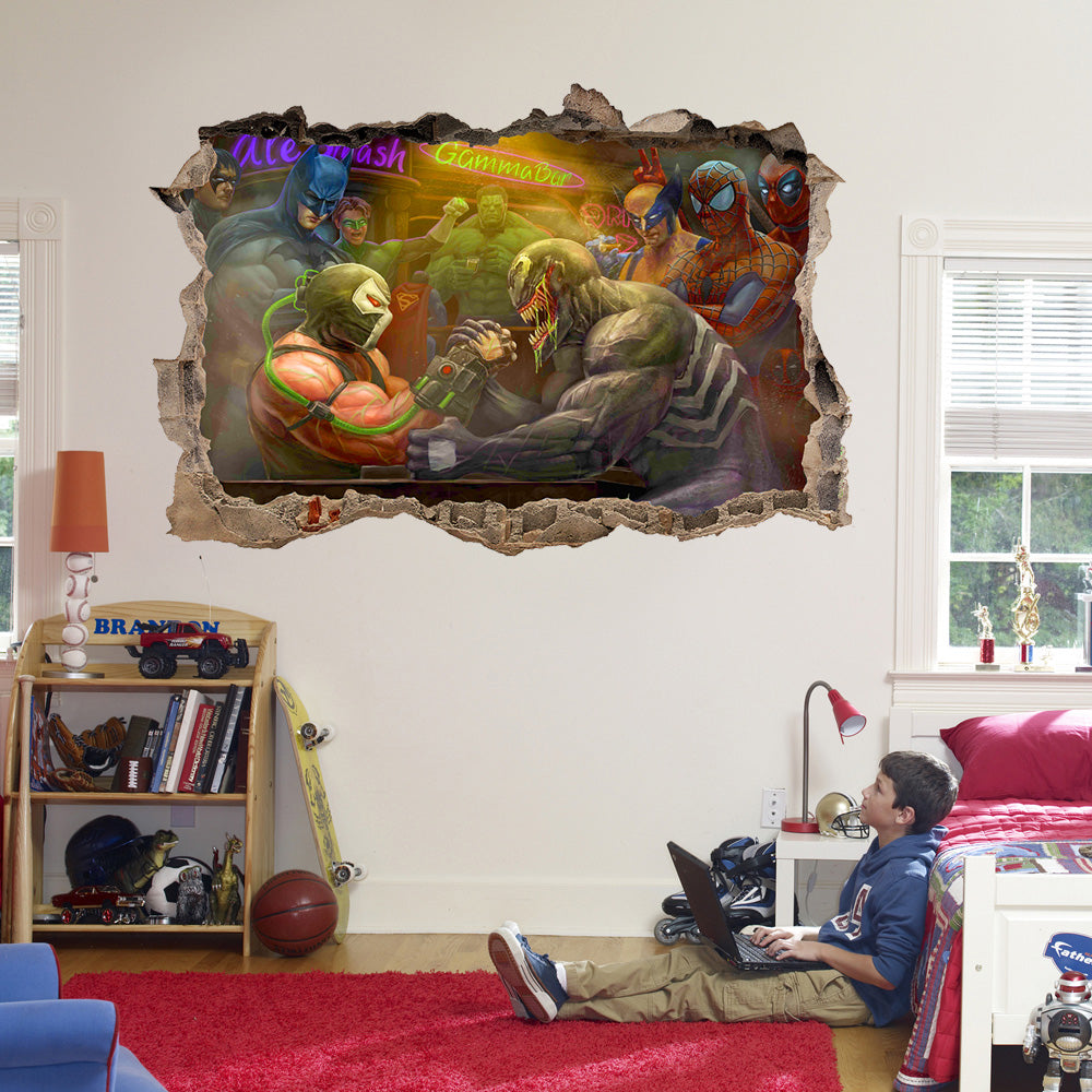 Superheroes Tavern 3D Smashed Wall Decal Wall Sticker J823