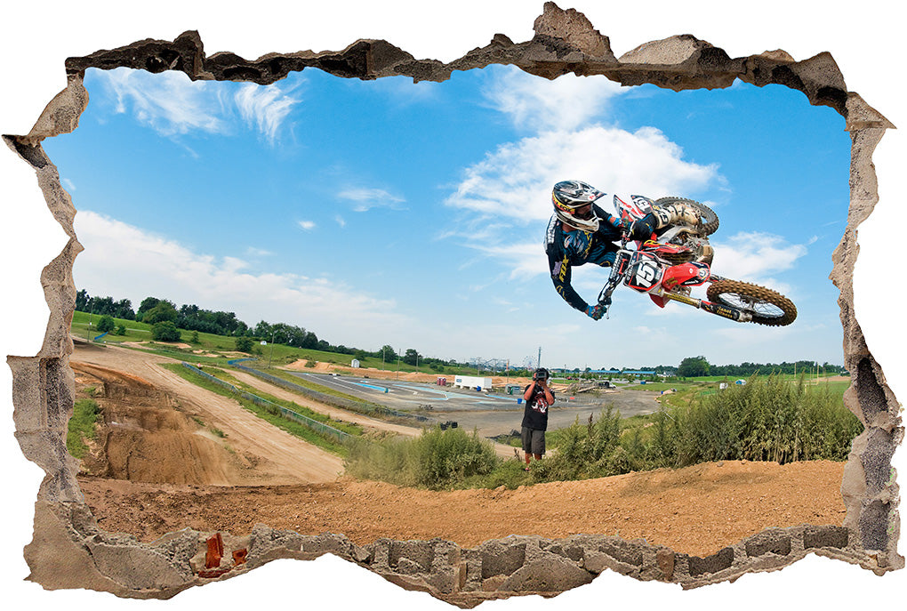 Motocross Jump Bike 3D Smashed Broken Decal Wall Sticker J826