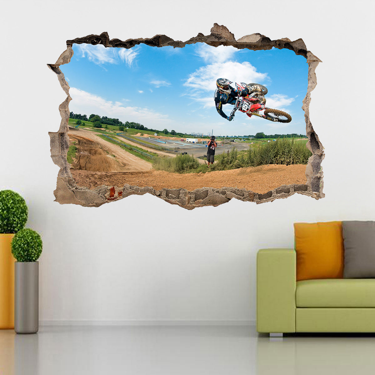 Motocross Jump Bike 3D Smashed Broken Decal Wall Sticker J826