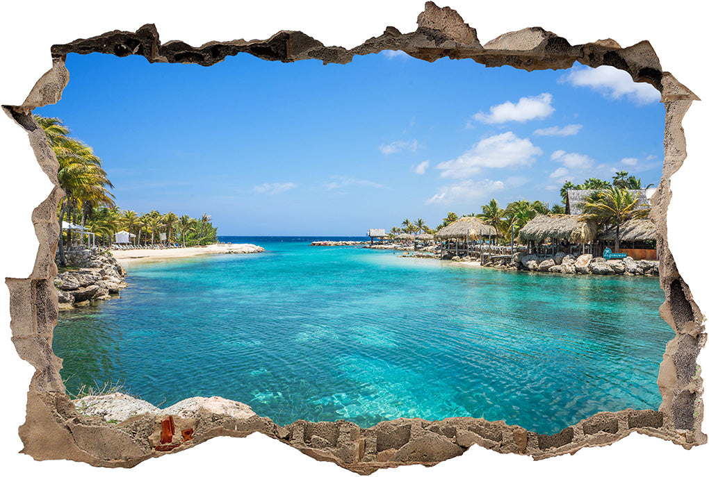 Exotic Ocean Beach 3D Smashed Broken Decal Wall Sticker J832