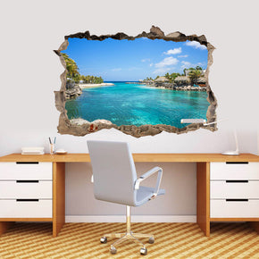 Exotic Ocean Beach 3D Smashed Broken Decal Wall Sticker J832