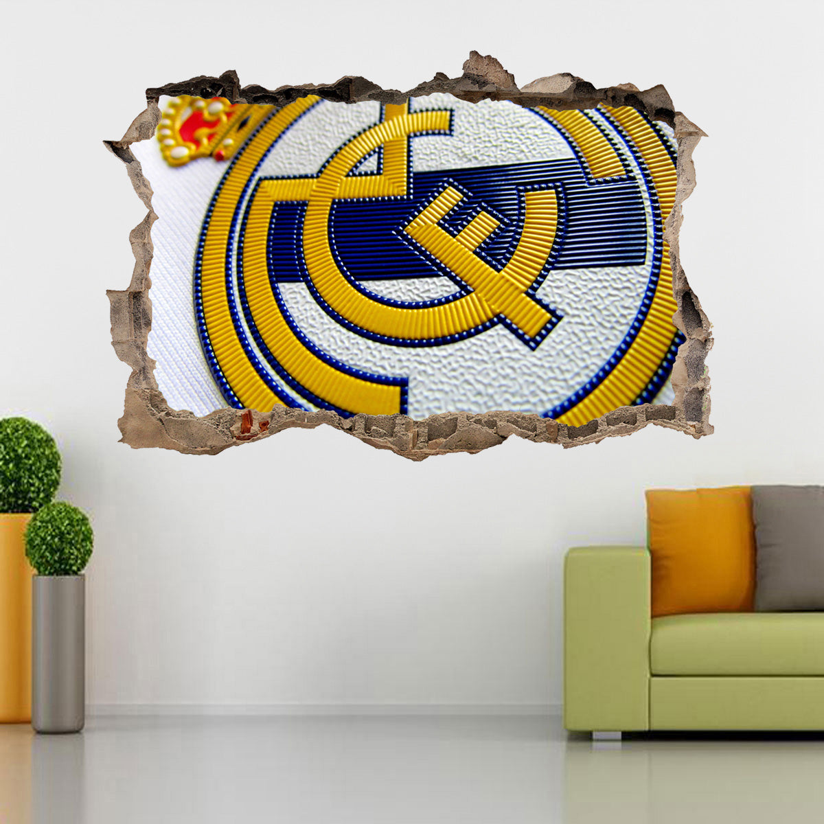 Real Madrid 3D Smashed Broken Decal Wall Sticker J873