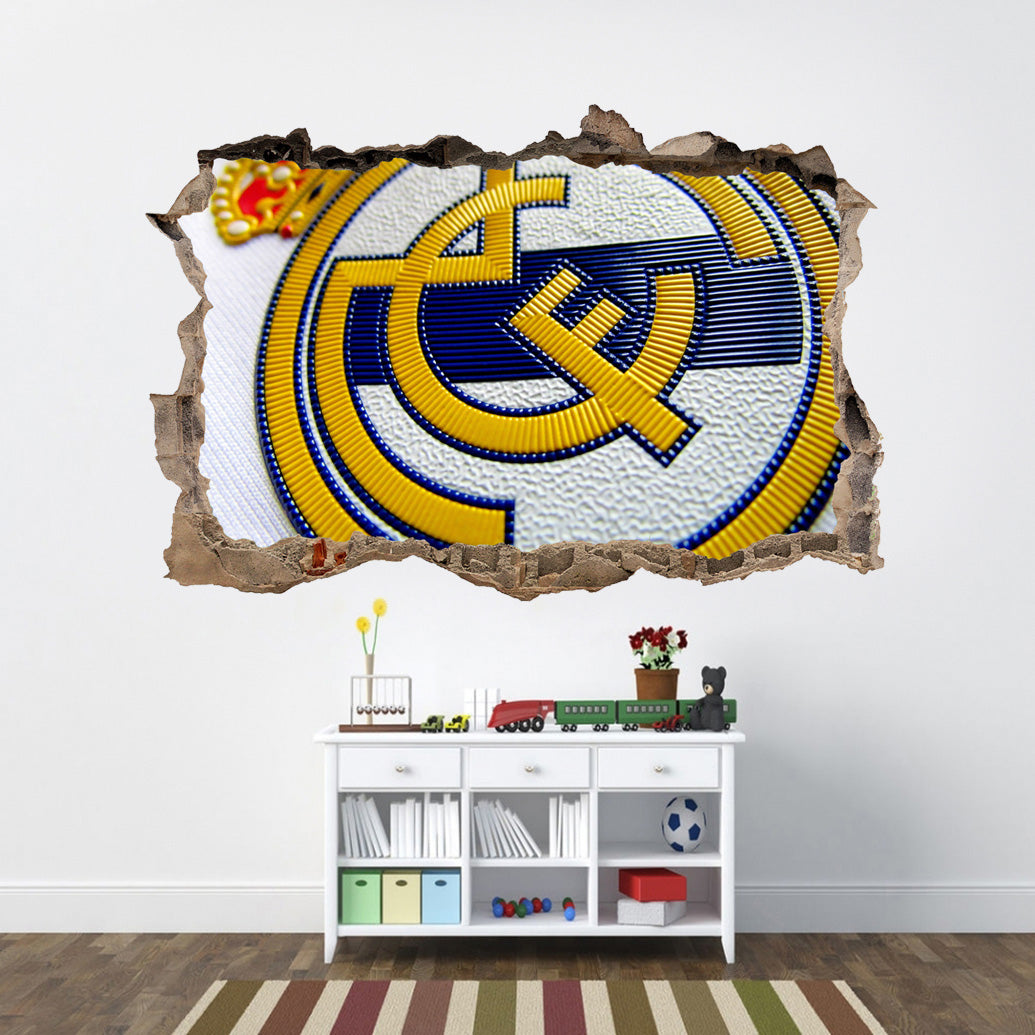 Real Madrid 3D Smashed Broken Decal Wall Sticker J873