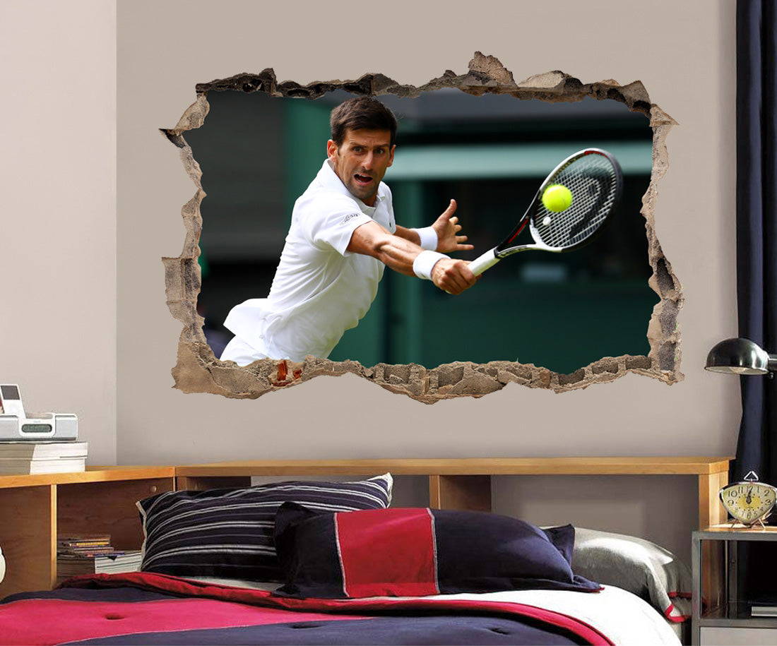 Novak Djokovic 3D Smashed Broken Decal Wall Sticker J874
