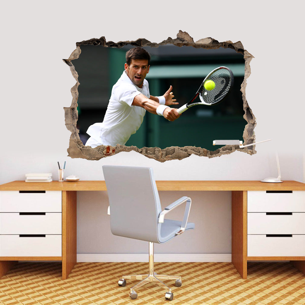 Novak Djokovic 3D Smashed Broken Decal Wall Sticker J874