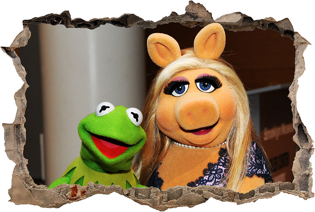 Kermit & Miss Piggy 3D Smashed Broken Decal Wall Sticker J886