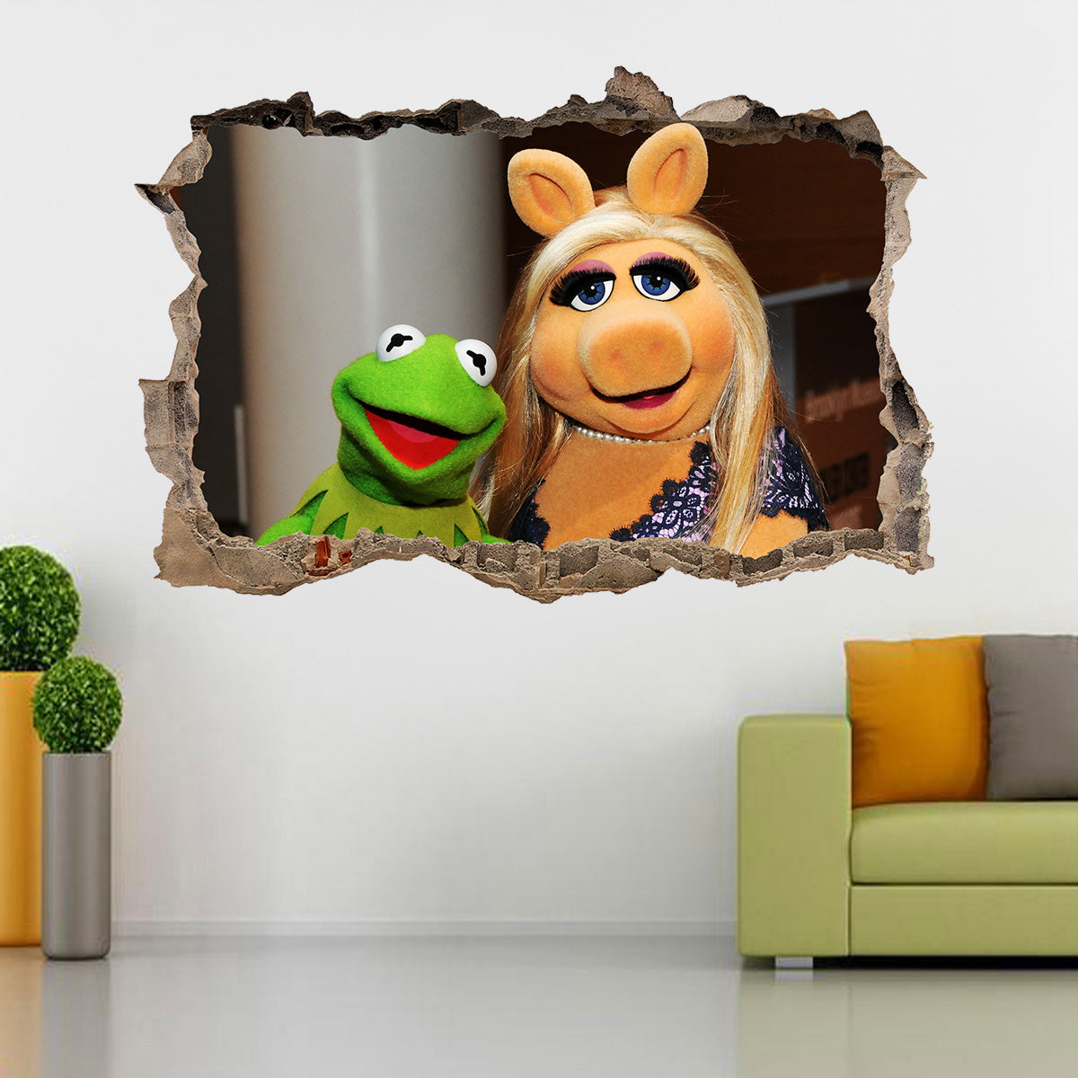 Kermit & Miss Piggy 3D Smashed Broken Decal Wall Sticker J886