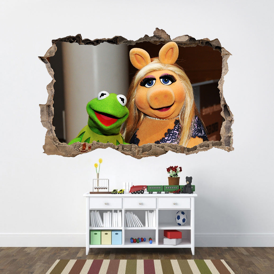Kermit & Miss Piggy 3D Smashed Broken Decal Wall Sticker J886