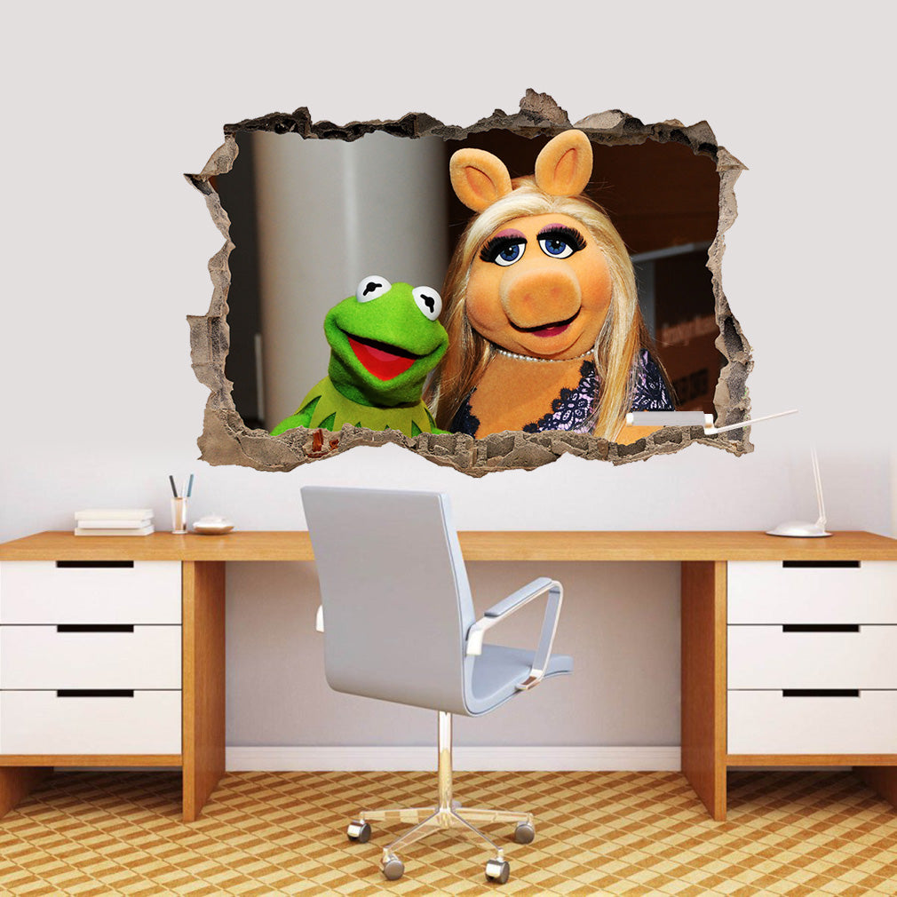 Kermit & Miss Piggy 3D Smashed Broken Decal Wall Sticker J886