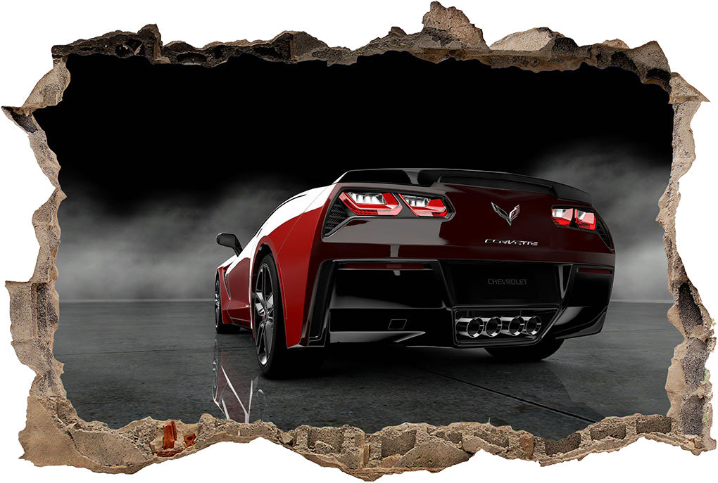 Chevy Corvette Stingray 3D Smashed Broken Decal Wall Sticker J888