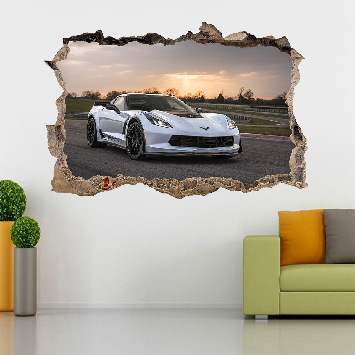 Corvette Carbon65 3D Smashed Broken Decal Wall Sticker J889