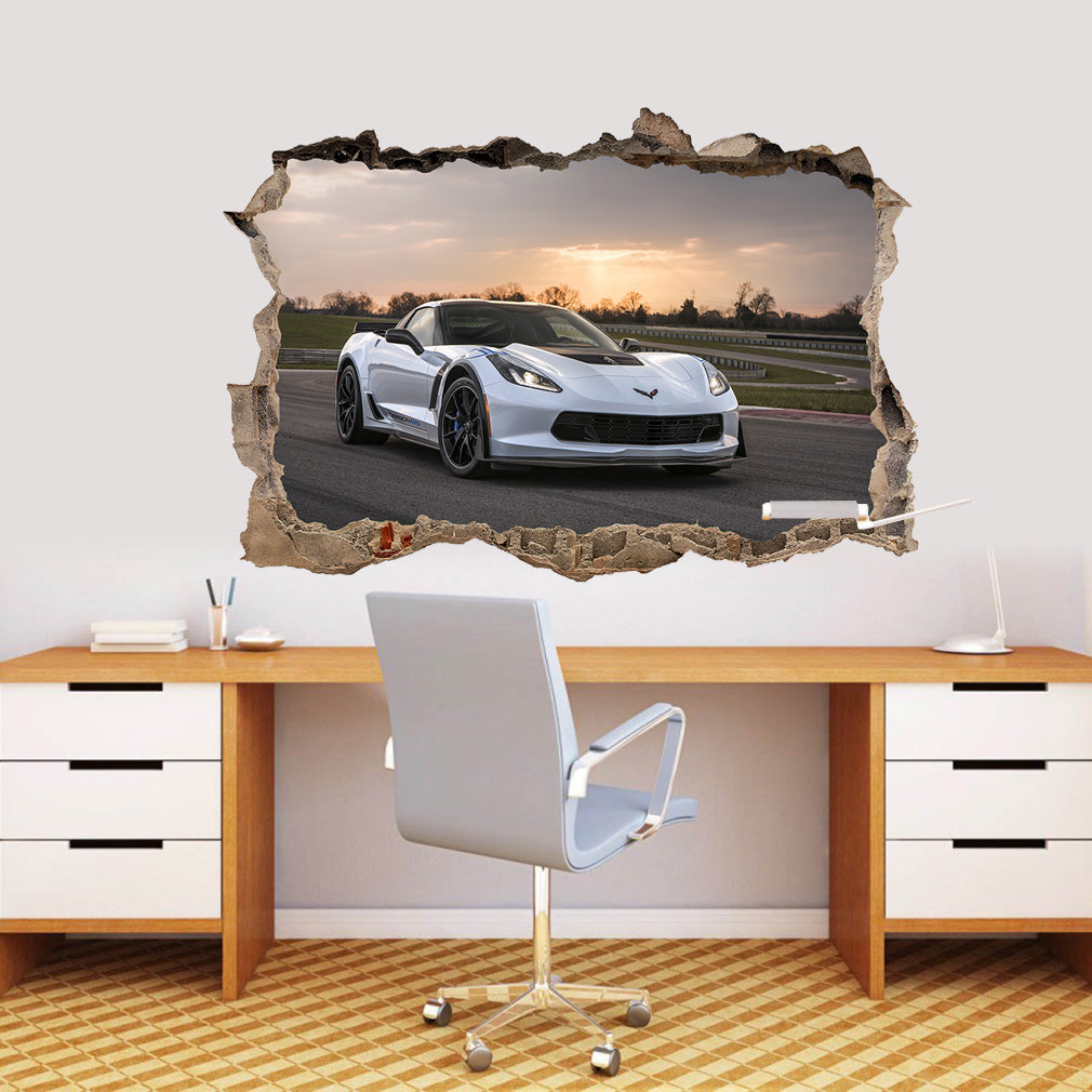 Corvette Carbon65 3D Smashed Broken Decal Wall Sticker J889