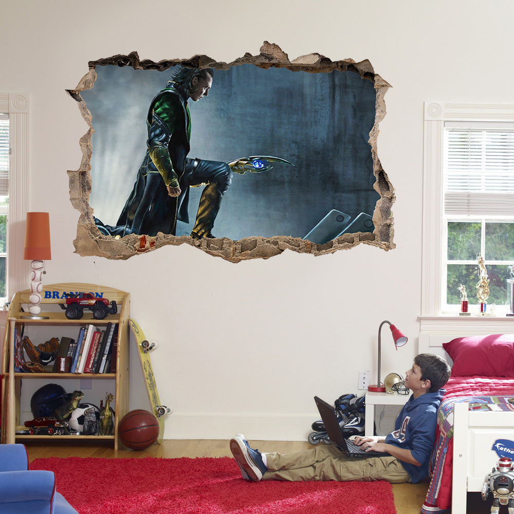 Loki 3D Smashed Wall Decal Wall Sticker J900