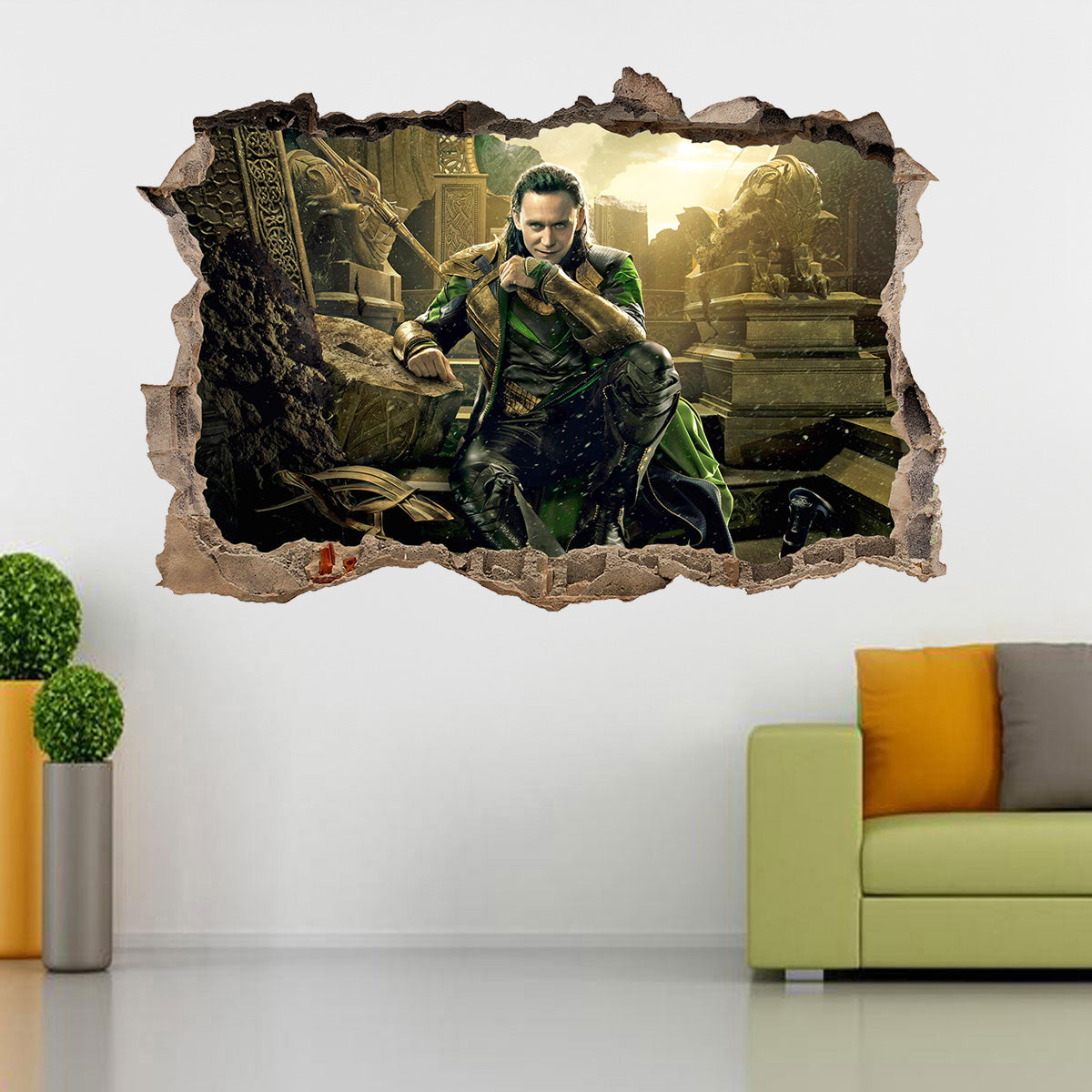Loki 3D Smashed Wall Decal Wall Sticker J901