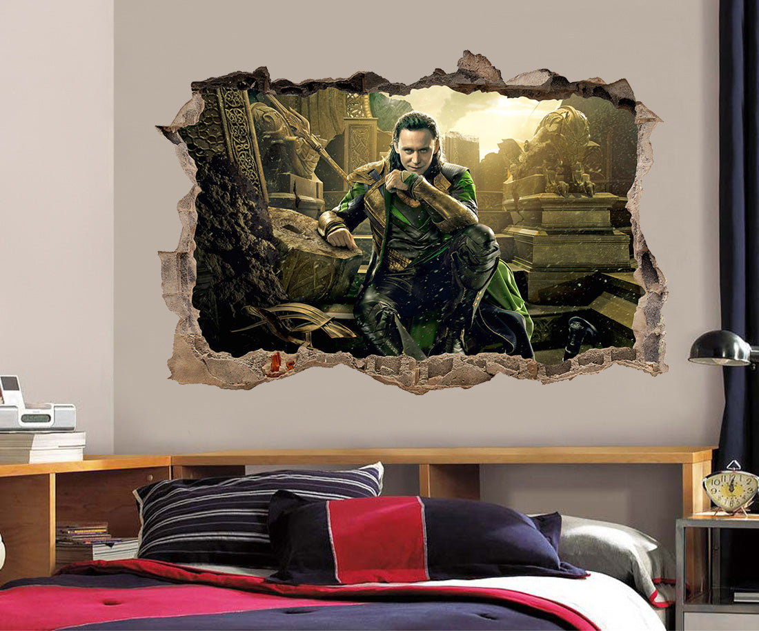 Loki 3D Smashed Wall Decal Wall Sticker J901