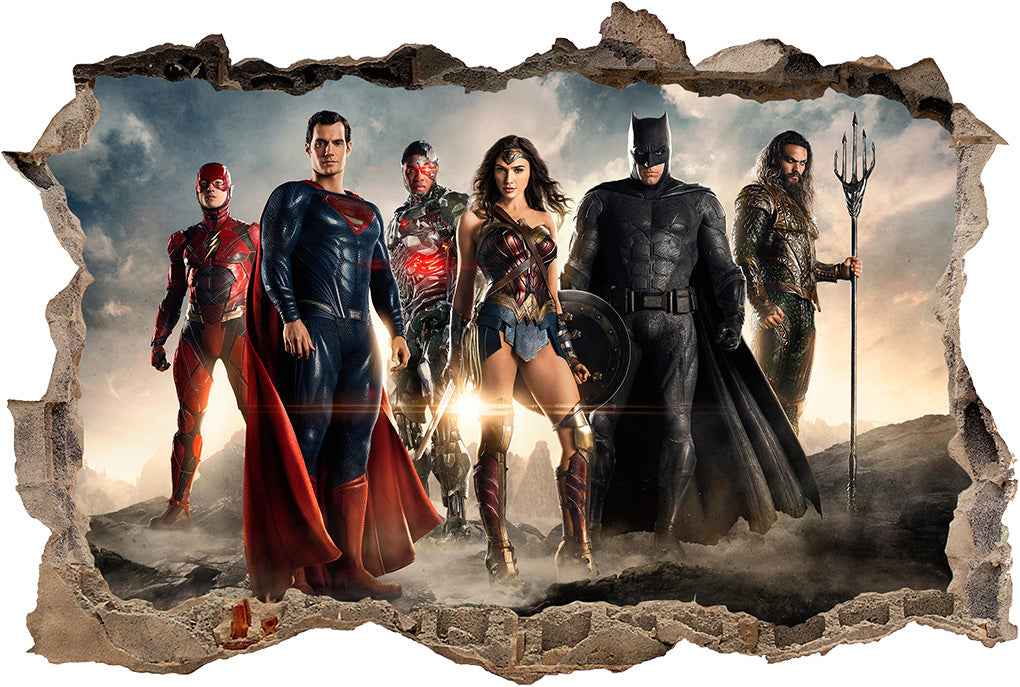Justice League Superheroes 3D Smashed Wall Decal Wall Sticker J927
