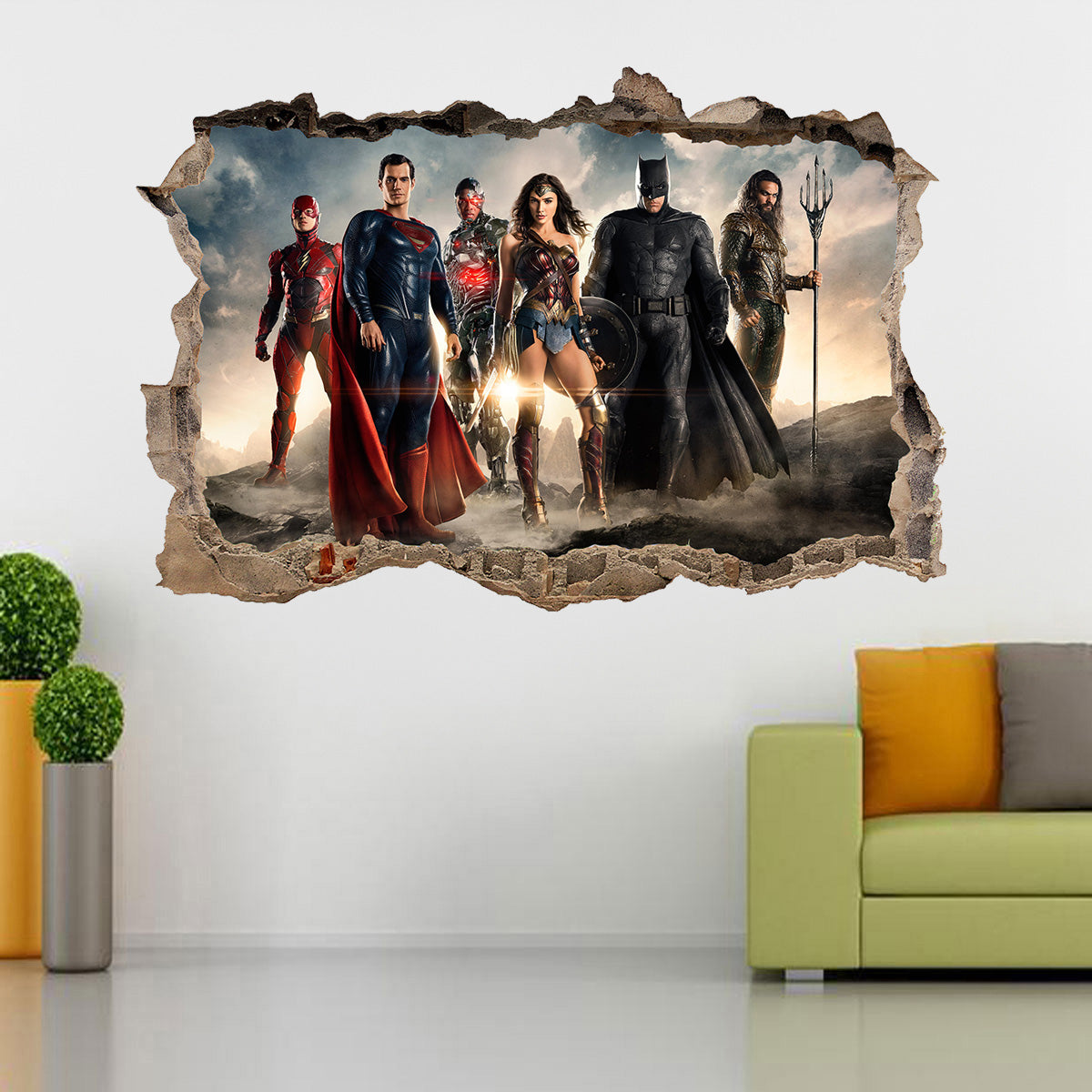 Justice League Superheroes 3D Smashed Wall Decal Wall Sticker J927