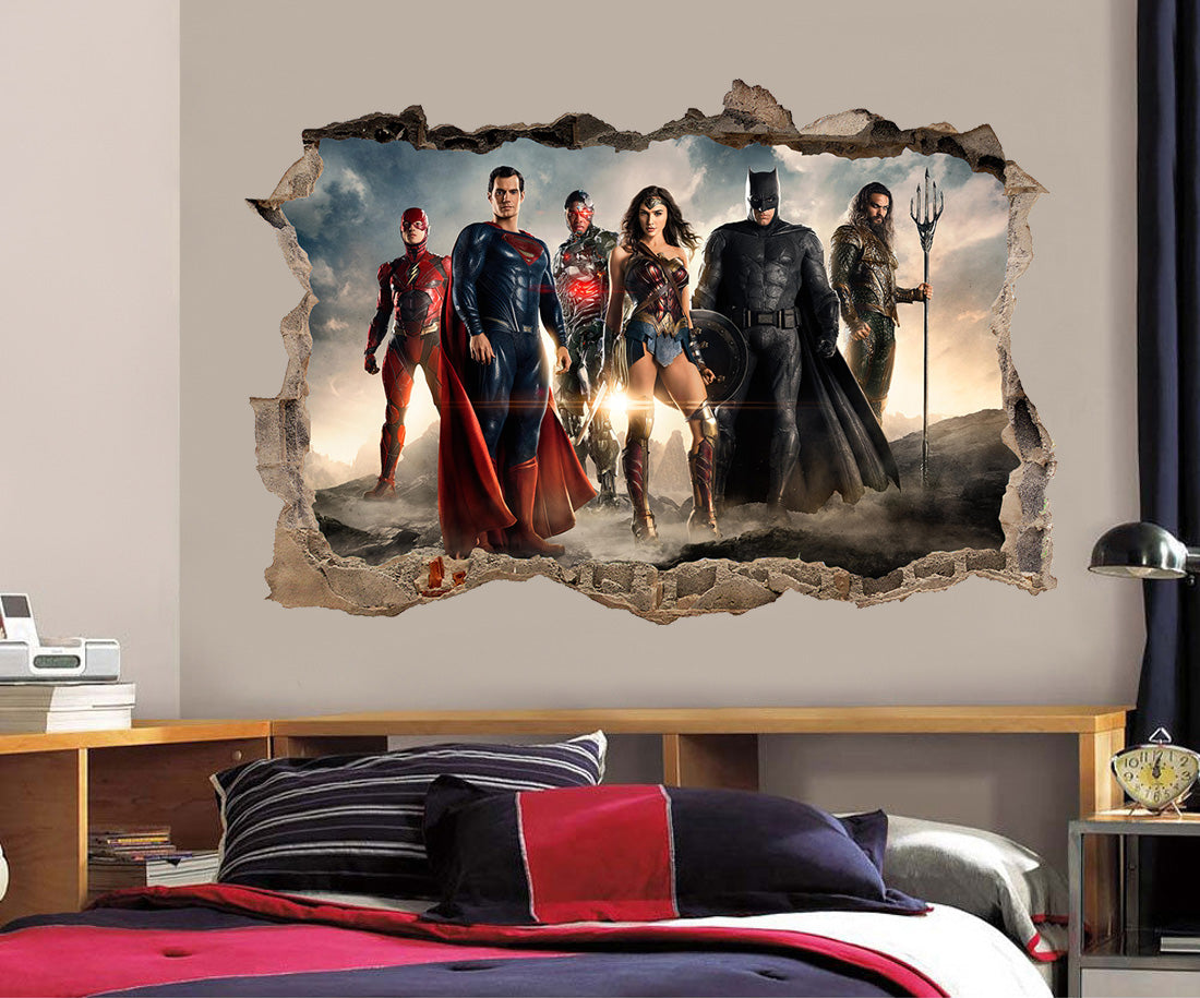 Justice League Superheroes 3D Smashed Wall Decal Wall Sticker J927