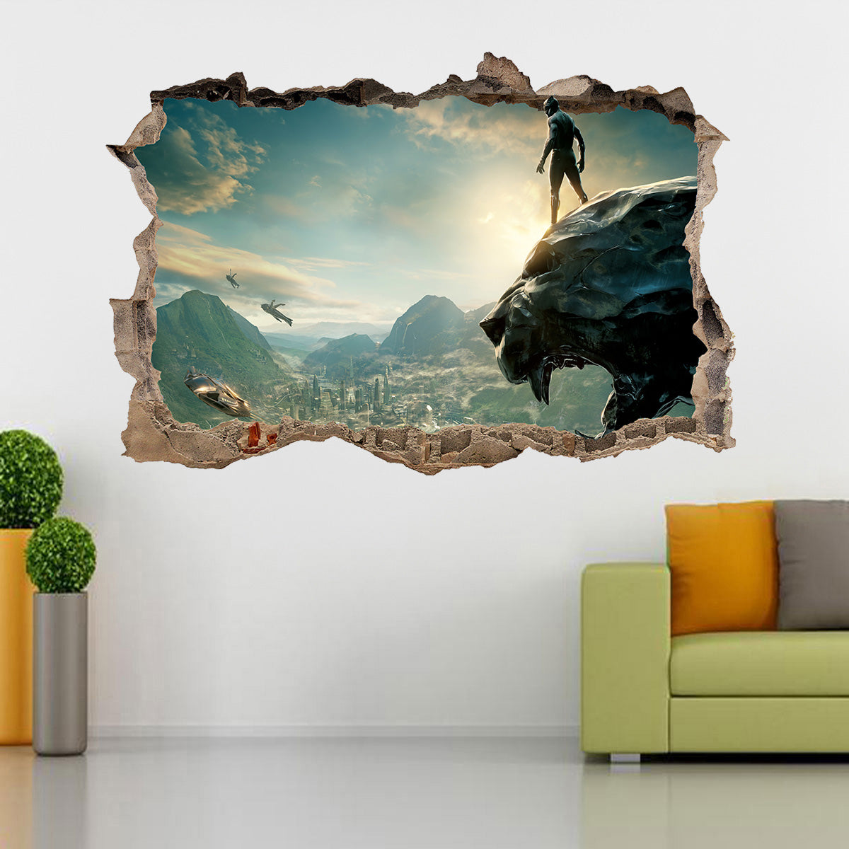 The Black Panther Superhero 3D Smashed Wall Decal Wall Sticker J966