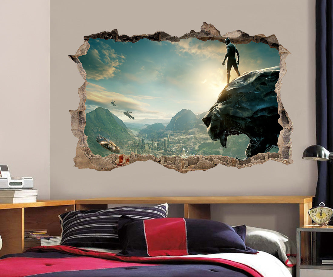 The Black Panther Superhero 3D Smashed Wall Decal Wall Sticker J966