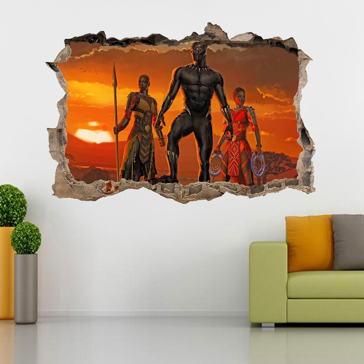 Black Panther Wakanda 3D Smashed Wall Decal Wall Sticker J967