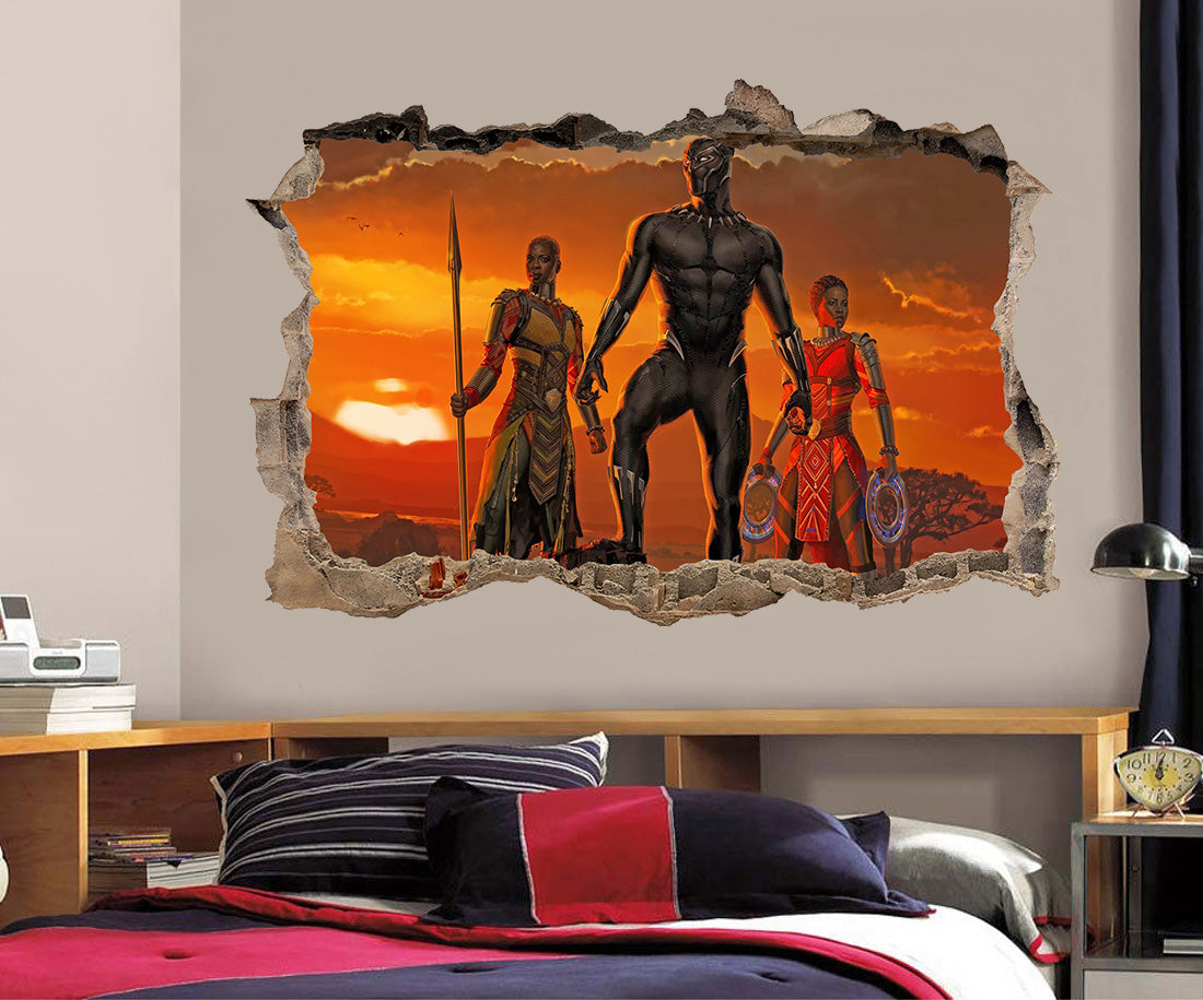 Black Panther Wakanda 3D Smashed Wall Decal Wall Sticker J967