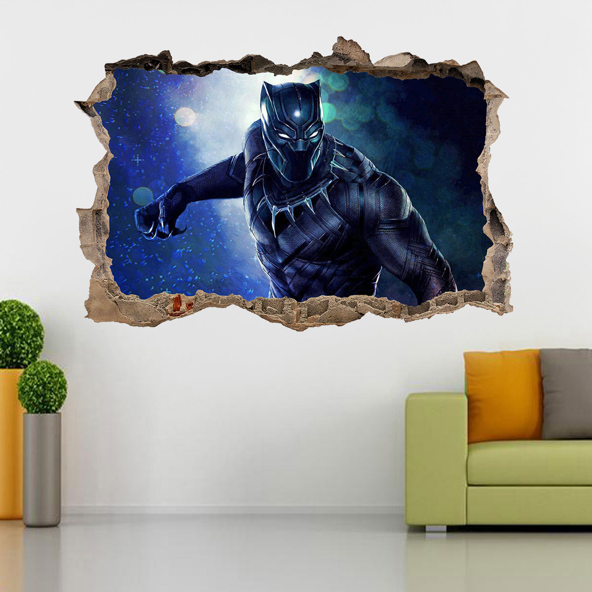 Black Panther The Avengers 3D Smashed Wall Decal Wall Sticker J968