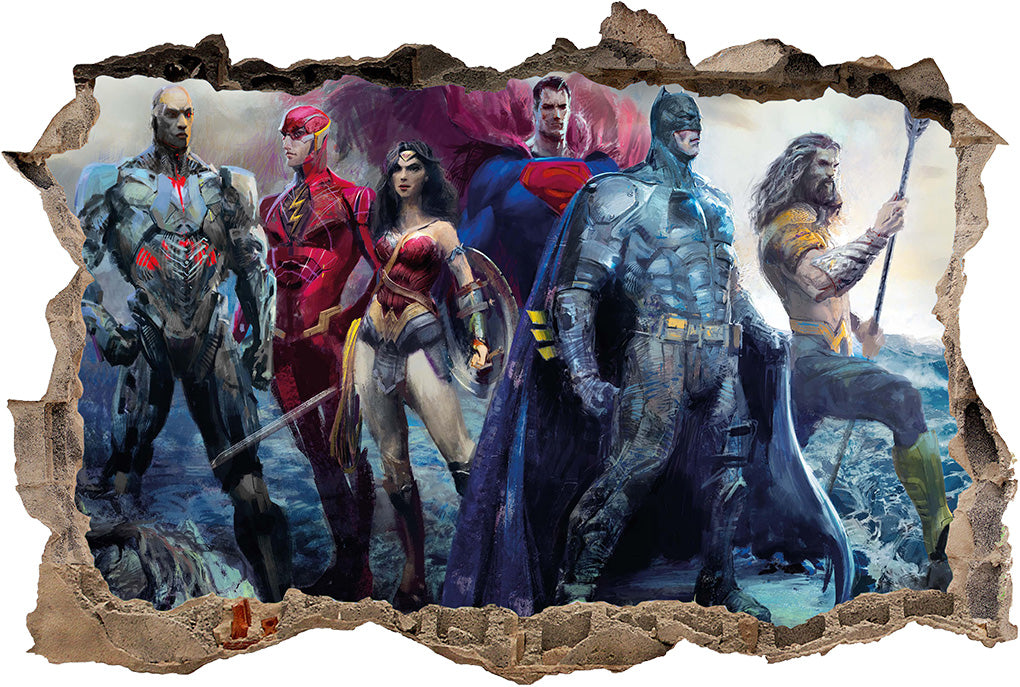 Justice League Superheroes Artwork 3D Smashed Wall Decal Wall Sticker J971