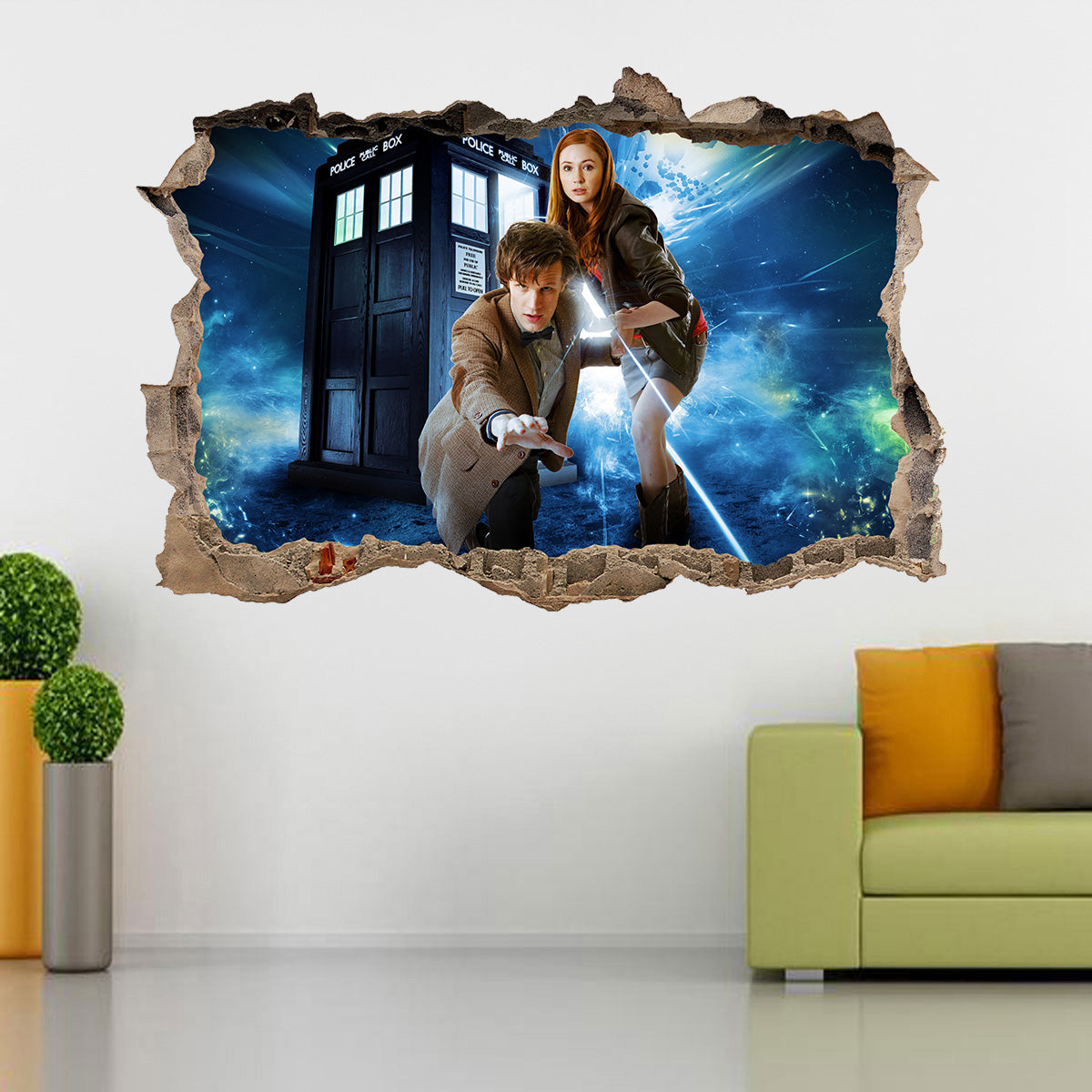 Tardis Doctor Who 3D Smashed Broken Decal Wall Sticker J978