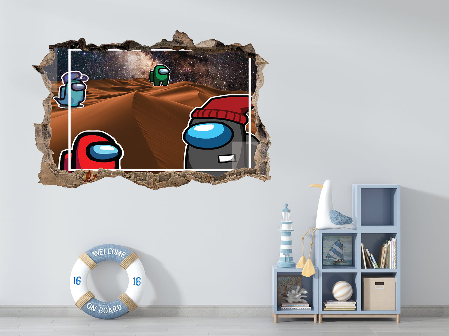 Among Us 3D Smashed Hole Illusion Decal Wall Sticker JS09