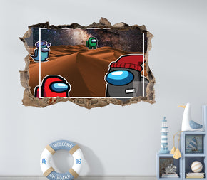 Among Us 3D Smashed Hole Illusion Decal Wall Sticker JS09