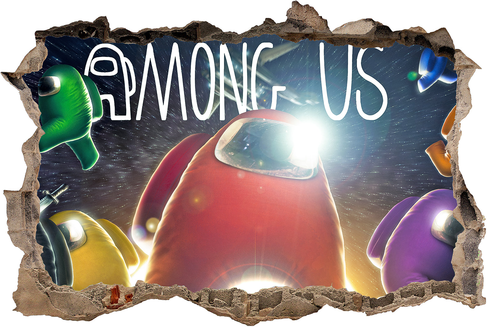 Among Us 3D Smashed Hole Illusion Decal Wall Sticker JS10