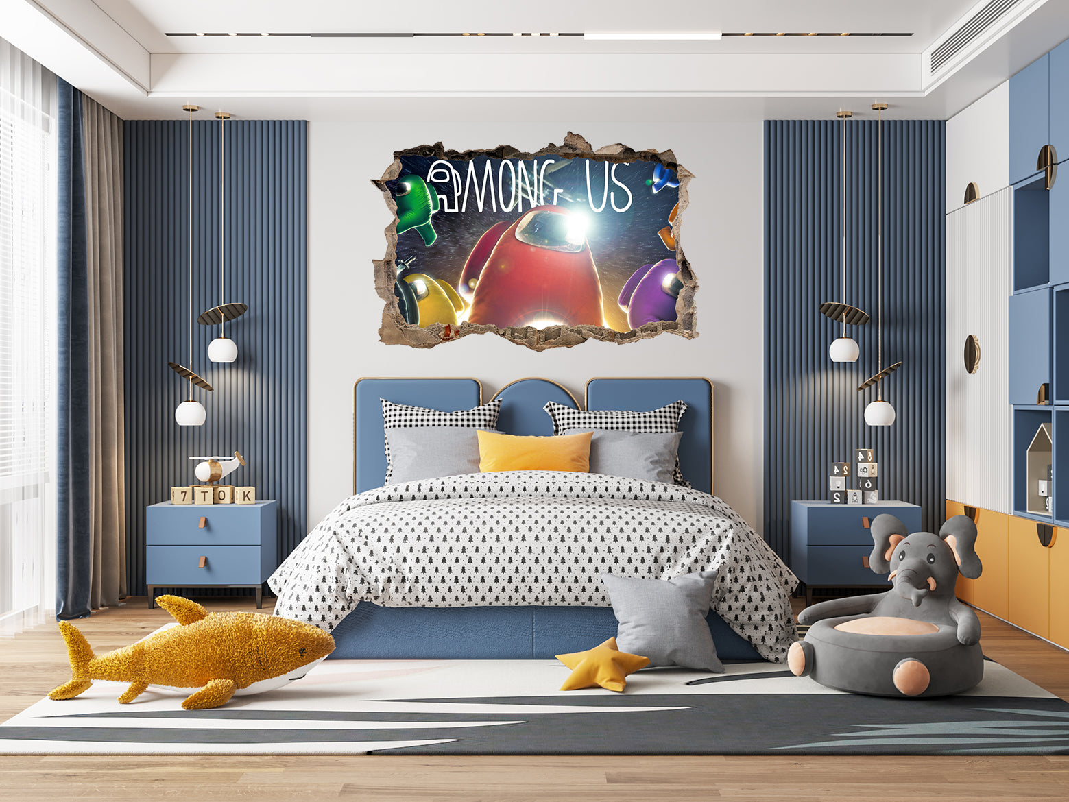 Among Us 3D Smashed Hole Illusion Decal Wall Sticker JS10